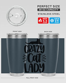 Crazy Cat Lady Style 92# Tumbler featuring a vibrant cat-themed design, double wall vacuum insulation, and a press-in lid.