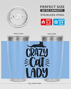 Crazy Cat Lady Style 92# Tumbler featuring a vibrant cat-themed design, double wall vacuum insulation, and a press-in lid.