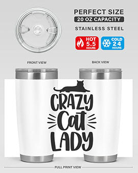 Crazy Cat Lady Style 92# Tumbler featuring a vibrant cat-themed design, double wall vacuum insulation, and a press-in lid.
