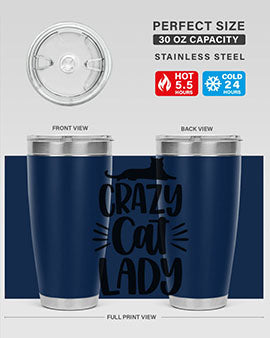 Crazy Cat Lady Style 92# Tumbler featuring a vibrant cat-themed design, double wall vacuum insulation, and a press-in lid.