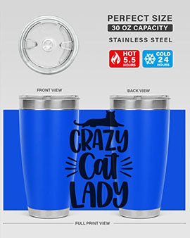 Crazy Cat Lady Style 92# Tumbler featuring a vibrant cat-themed design, double wall vacuum insulation, and a press-in lid.