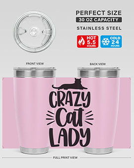 Crazy Cat Lady Style 92# Tumbler featuring a vibrant cat-themed design, double wall vacuum insulation, and a press-in lid.