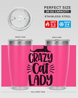 Crazy Cat Lady Style 92# Tumbler featuring a vibrant cat-themed design, double wall vacuum insulation, and a press-in lid.