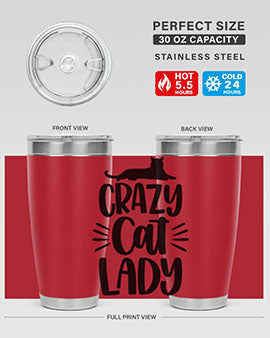 Crazy Cat Lady Style 92# Tumbler featuring a vibrant cat-themed design, double wall vacuum insulation, and a press-in lid.