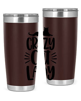 Crazy Cat Lady Style 92# Tumbler featuring a vibrant cat-themed design, double wall vacuum insulation, and a press-in lid.