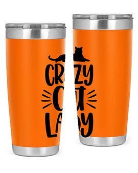 Crazy Cat Lady Style 92# Tumbler featuring a vibrant cat-themed design, double wall vacuum insulation, and a press-in lid.