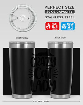 Crazy Cat Lady Style 92# Tumbler featuring a vibrant cat-themed design, double wall vacuum insulation, and a press-in lid.