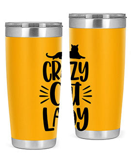 Crazy Cat Lady Style 92# Tumbler featuring a vibrant cat-themed design, double wall vacuum insulation, and a press-in lid.