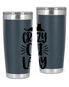 Crazy Cat Lady Style 92# Tumbler featuring a vibrant cat-themed design, double wall vacuum insulation, and a press-in lid.