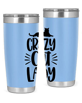 Crazy Cat Lady Style 92# Tumbler featuring a vibrant cat-themed design, double wall vacuum insulation, and a press-in lid.