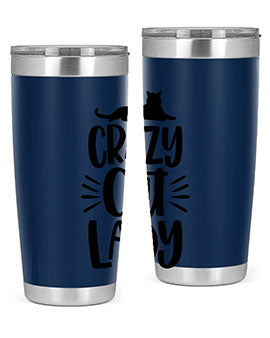 Crazy Cat Lady Style 92# Tumbler featuring a vibrant cat-themed design, double wall vacuum insulation, and a press-in lid.