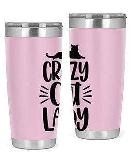 Crazy Cat Lady Style 92# Tumbler featuring a vibrant cat-themed design, double wall vacuum insulation, and a press-in lid.
