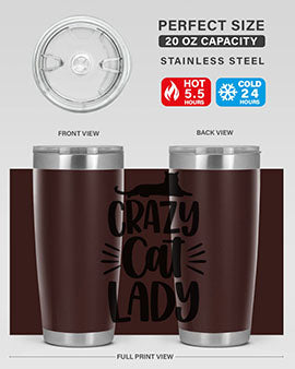 Crazy Cat Lady Style 92# Tumbler featuring a vibrant cat-themed design, double wall vacuum insulation, and a press-in lid.