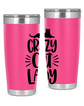 Crazy Cat Lady Style 92# Tumbler featuring a vibrant cat-themed design, double wall vacuum insulation, and a press-in lid.