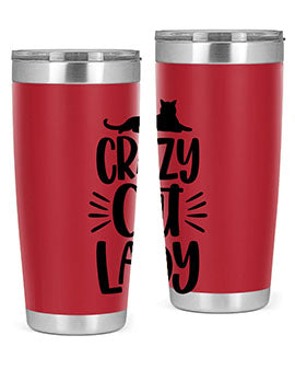 Crazy Cat Lady Style 92# Tumbler featuring a vibrant cat-themed design, double wall vacuum insulation, and a press-in lid.