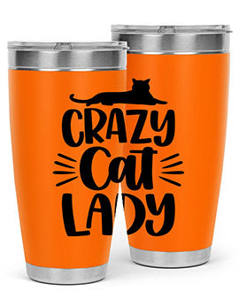 Crazy Cat Lady Style 92# Tumbler featuring a vibrant cat-themed design, double wall vacuum insulation, and a press-in lid.
