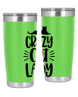 Crazy Cat Lady Style 92# Tumbler featuring a vibrant cat-themed design, double wall vacuum insulation, and a press-in lid.