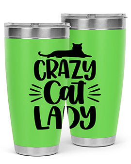 Crazy Cat Lady Style 92# Tumbler featuring a vibrant cat-themed design, double wall vacuum insulation, and a press-in lid.
