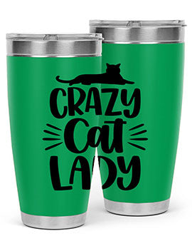 Crazy Cat Lady Style 92# Tumbler featuring a vibrant cat-themed design, double wall vacuum insulation, and a press-in lid.