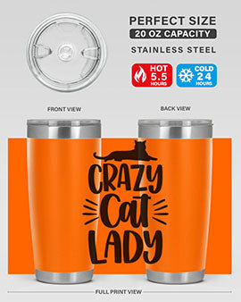 Crazy Cat Lady Style 92# Tumbler featuring a vibrant cat-themed design, double wall vacuum insulation, and a press-in lid.
