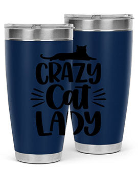 Crazy Cat Lady Style 92# Tumbler featuring a vibrant cat-themed design, double wall vacuum insulation, and a press-in lid.