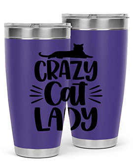 Crazy Cat Lady Style 92# Tumbler featuring a vibrant cat-themed design, double wall vacuum insulation, and a press-in lid.