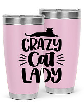 Crazy Cat Lady Style 92# Tumbler featuring a vibrant cat-themed design, double wall vacuum insulation, and a press-in lid.