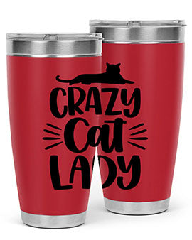 Crazy Cat Lady Style 92# Tumbler featuring a vibrant cat-themed design, double wall vacuum insulation, and a press-in lid.