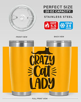 Crazy Cat Lady Style 92# Tumbler featuring a vibrant cat-themed design, double wall vacuum insulation, and a press-in lid.
