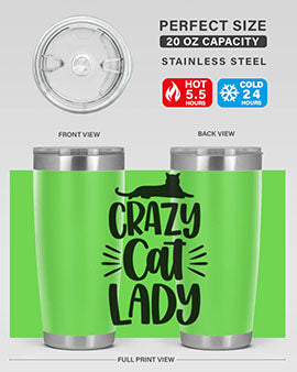Crazy Cat Lady Style 92# Tumbler featuring a vibrant cat-themed design, double wall vacuum insulation, and a press-in lid.