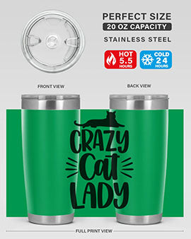 Crazy Cat Lady Style 92# Tumbler featuring a vibrant cat-themed design, double wall vacuum insulation, and a press-in lid.
