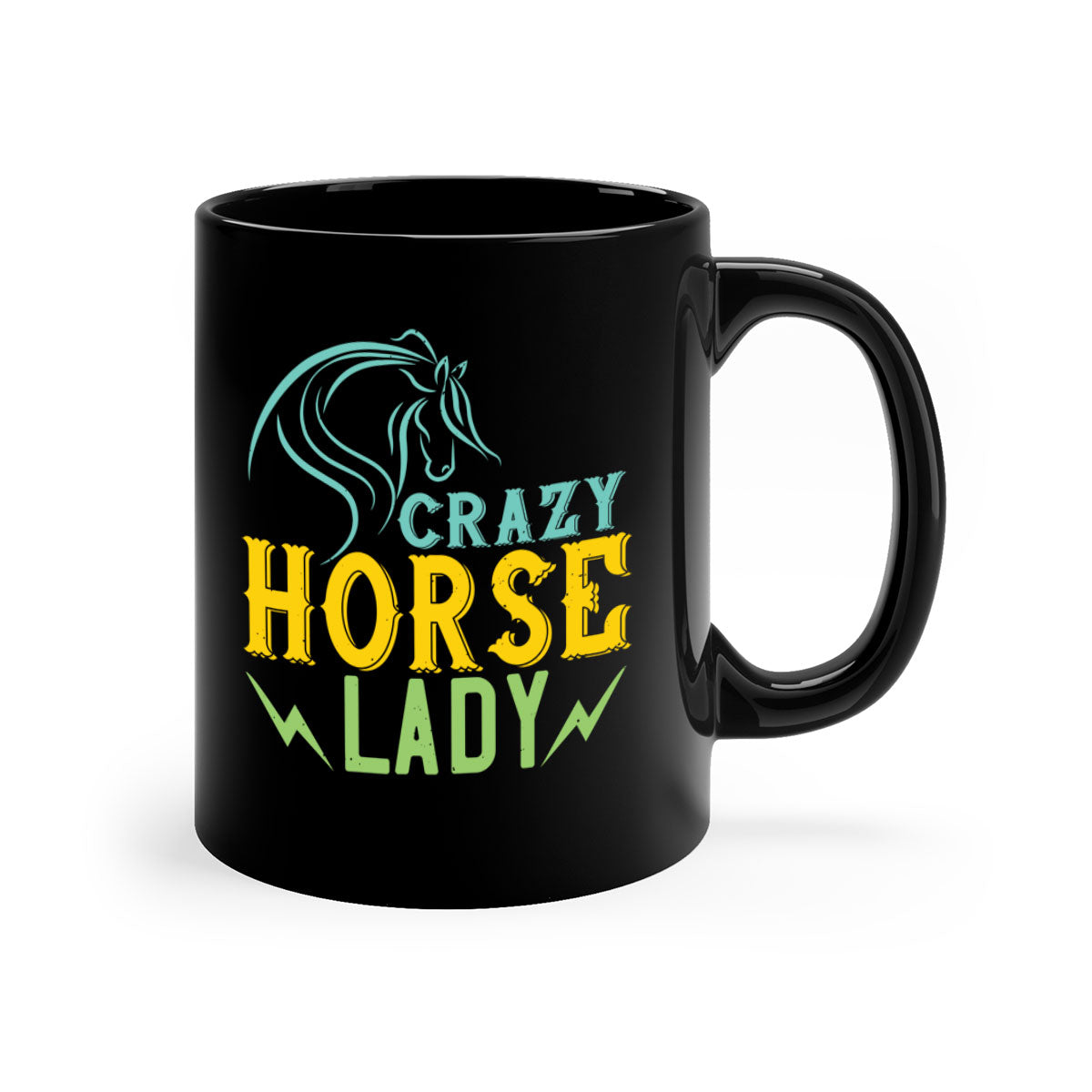 Crazy Horse Lady Style 10# Mug with colorful handle and glossy finish, perfect for horse lovers.