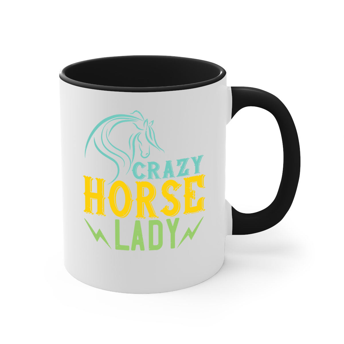 Crazy Horse Lady Style 10# Mug with colorful handle and glossy finish, perfect for horse lovers.