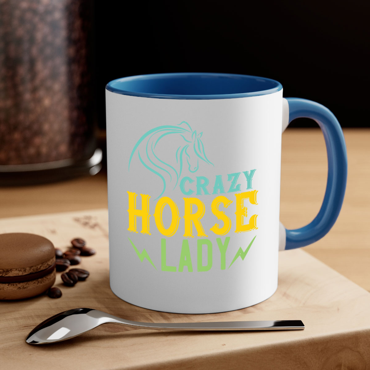 Crazy Horse Lady Style 10# Mug with colorful handle and glossy finish, perfect for horse lovers.