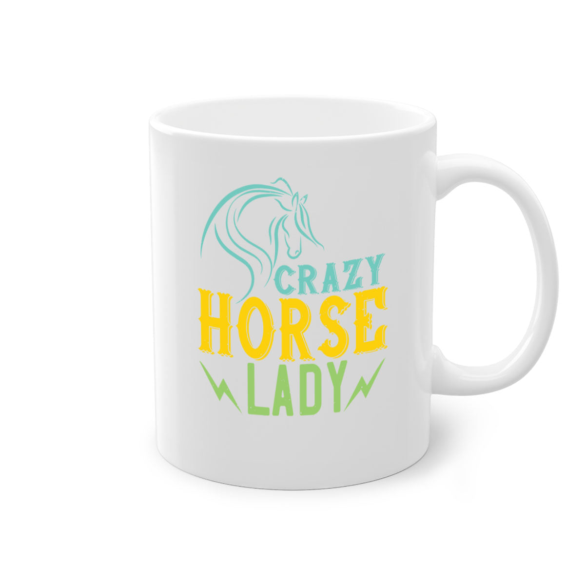 Crazy Horse Lady Style 10# Mug with colorful handle and glossy finish, perfect for horse lovers.