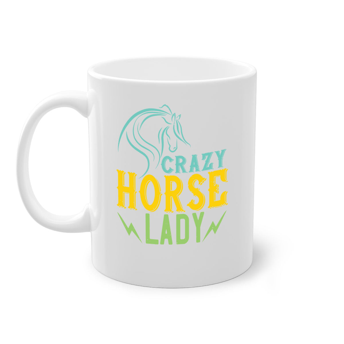 Crazy Horse Lady Style 10# Mug with colorful handle and glossy finish, perfect for horse lovers.