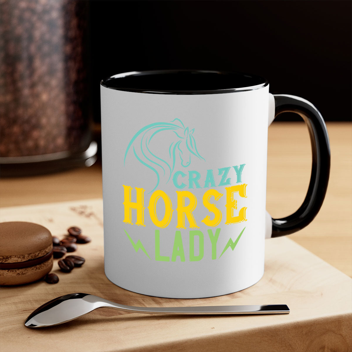 Crazy Horse Lady Style 10# Mug with colorful handle and glossy finish, perfect for horse lovers.