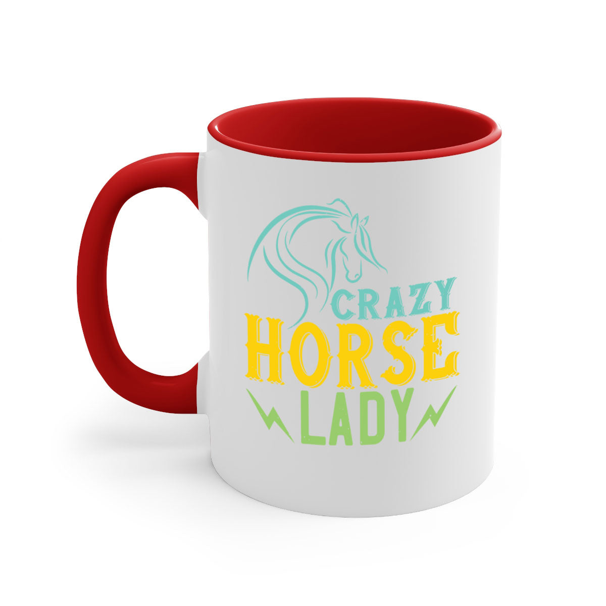 Crazy Horse Lady Style 10# Mug with colorful handle and glossy finish, perfect for horse lovers.