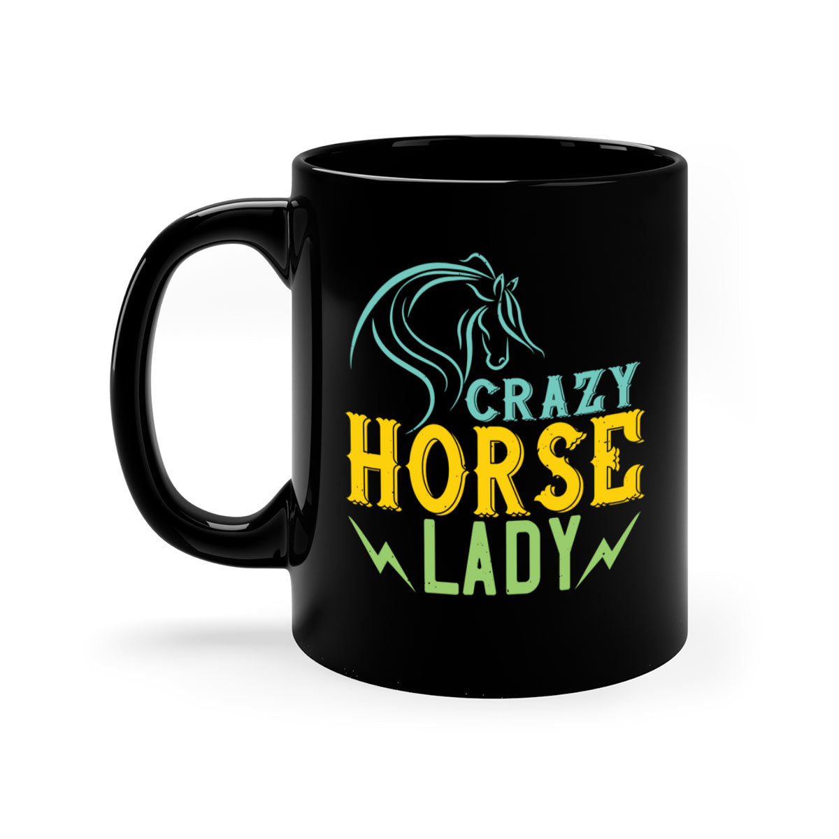 Crazy Horse Lady Style 10# Mug with colorful handle and glossy finish, perfect for horse lovers.