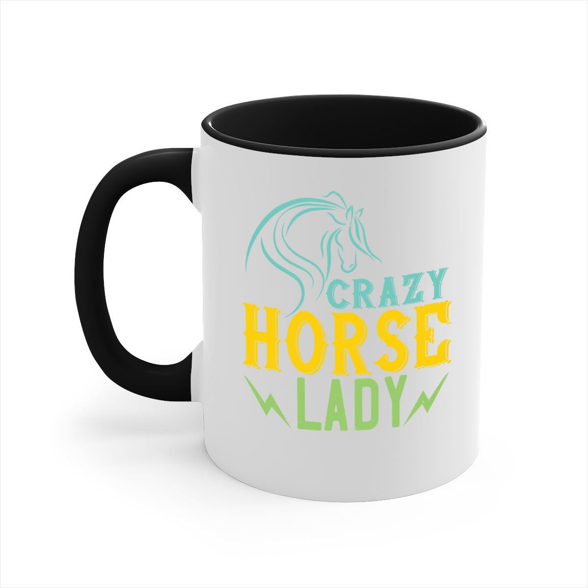 Crazy Horse Lady Style 10# Mug with colorful handle and glossy finish, perfect for horse lovers.