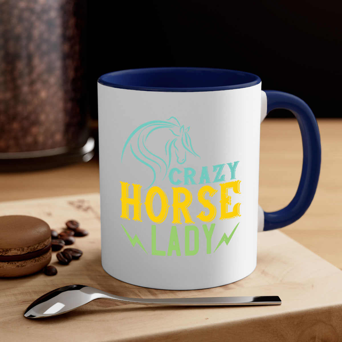 Crazy Horse Lady Style 10# Mug with colorful handle and glossy finish, perfect for horse lovers.