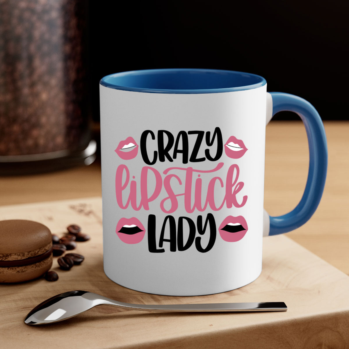Crazy Lipstick Lady Style 107# Mug with colorful handle and glossy finish, available in multiple colors and sizes.