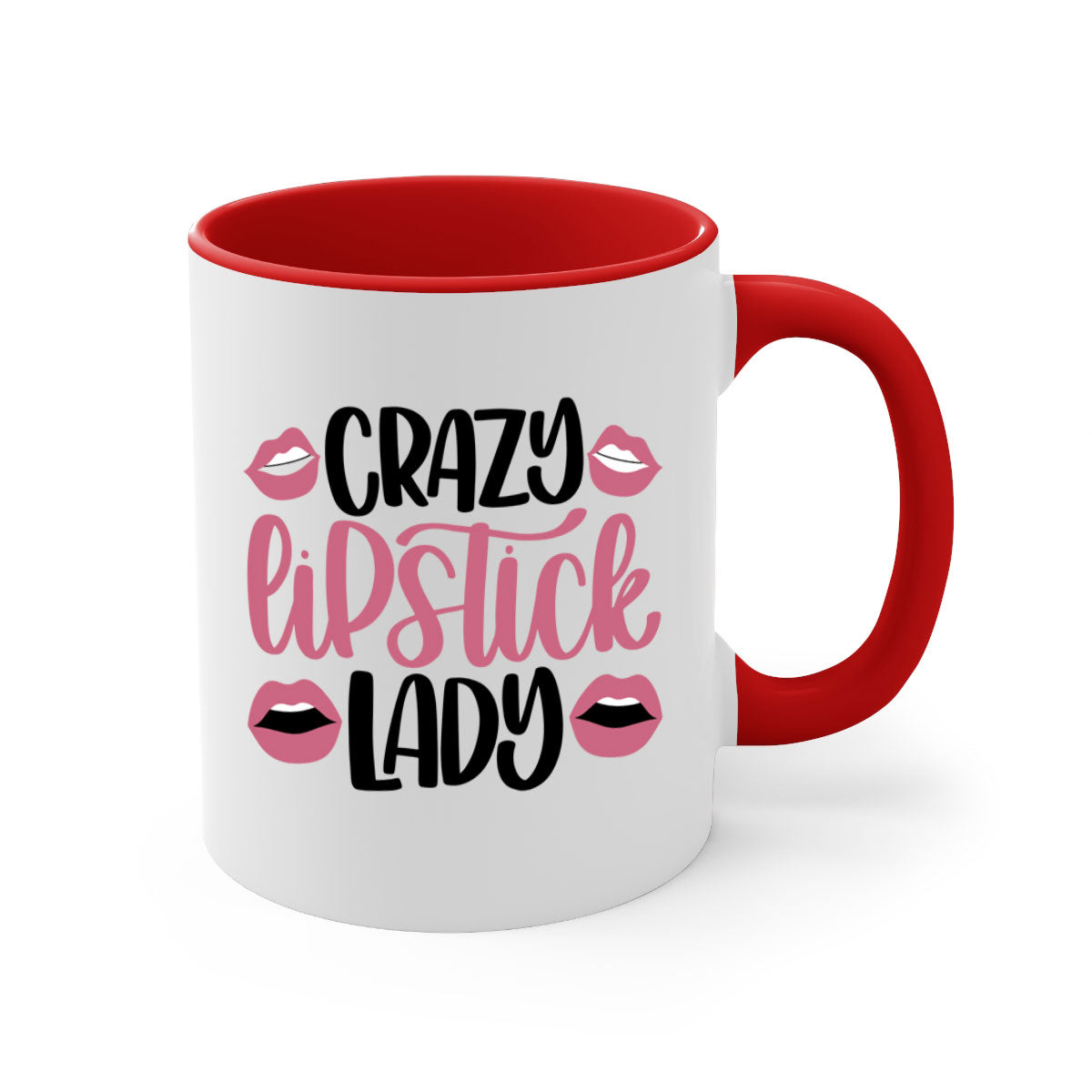 Crazy Lipstick Lady Style 107# Mug with colorful handle and glossy finish, available in multiple colors and sizes.