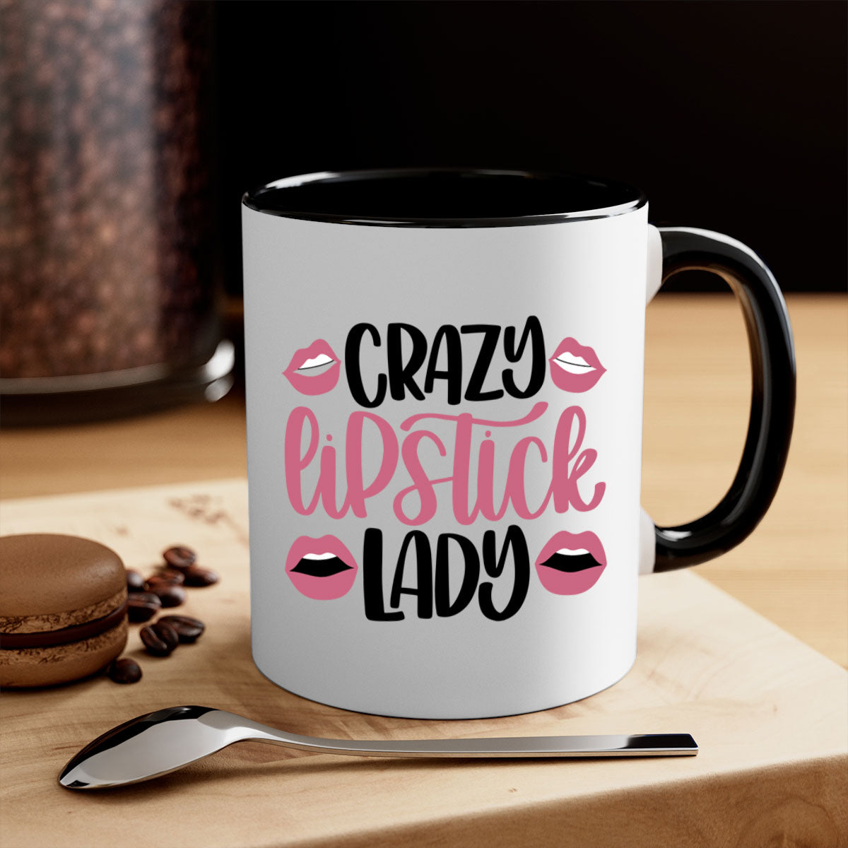 Crazy Lipstick Lady Style 107# Mug with colorful handle and glossy finish, available in multiple colors and sizes.