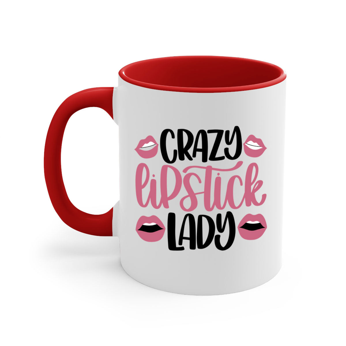 Crazy Lipstick Lady Style 107# Mug with colorful handle and glossy finish, available in multiple colors and sizes.