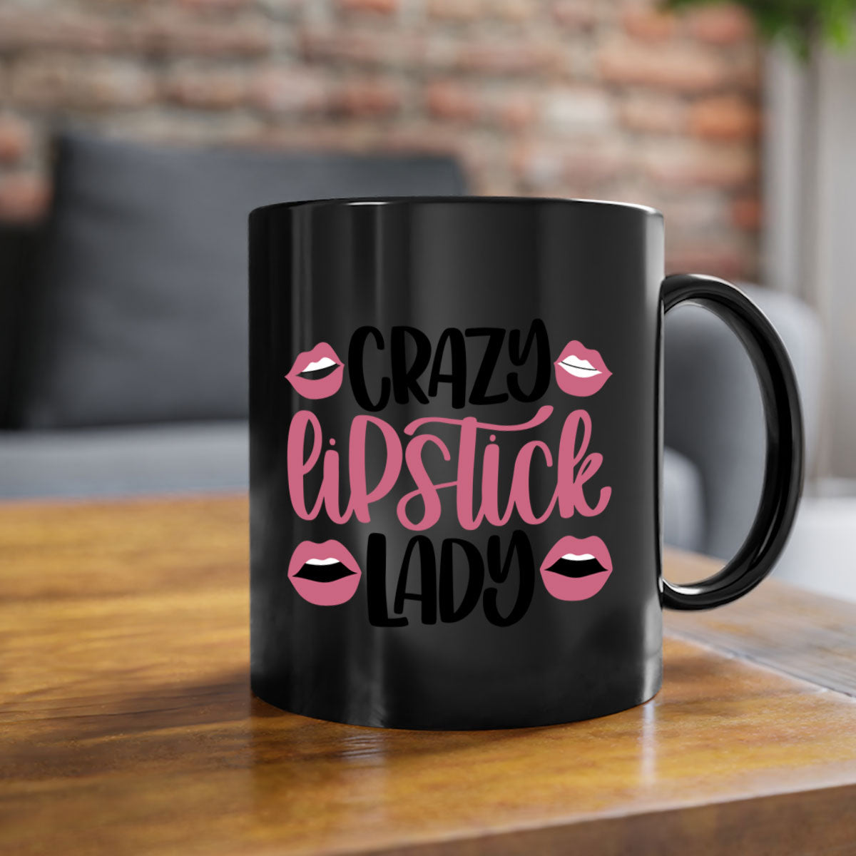 Crazy Lipstick Lady Style 107# Mug with colorful handle and glossy finish, available in multiple colors and sizes.