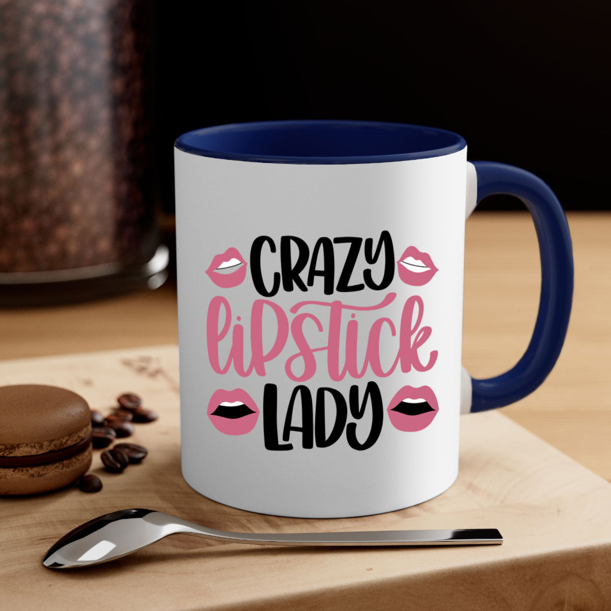 Crazy Lipstick Lady Style 107# Mug with colorful handle and glossy finish, available in multiple colors and sizes.
