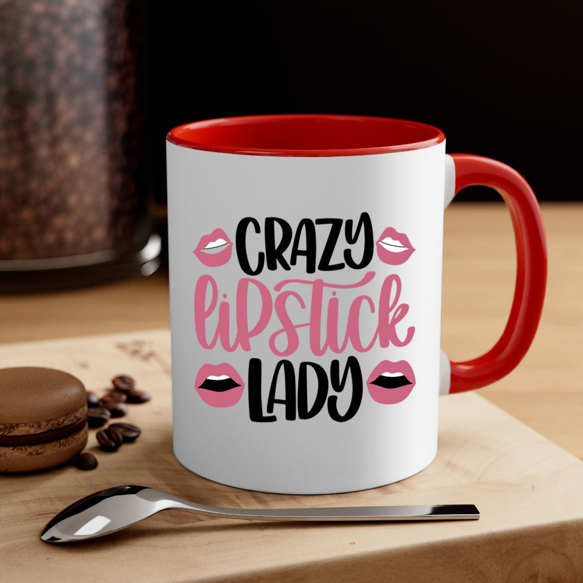 Crazy Lipstick Lady Style 107# Mug with colorful handle and glossy finish, available in multiple colors and sizes.
