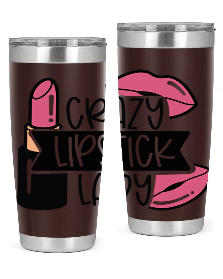 Crazy Lipstick Lady Style 108# 20oz tumbler featuring a vibrant design, double wall vacuum insulation, and a drink-thru lid.
