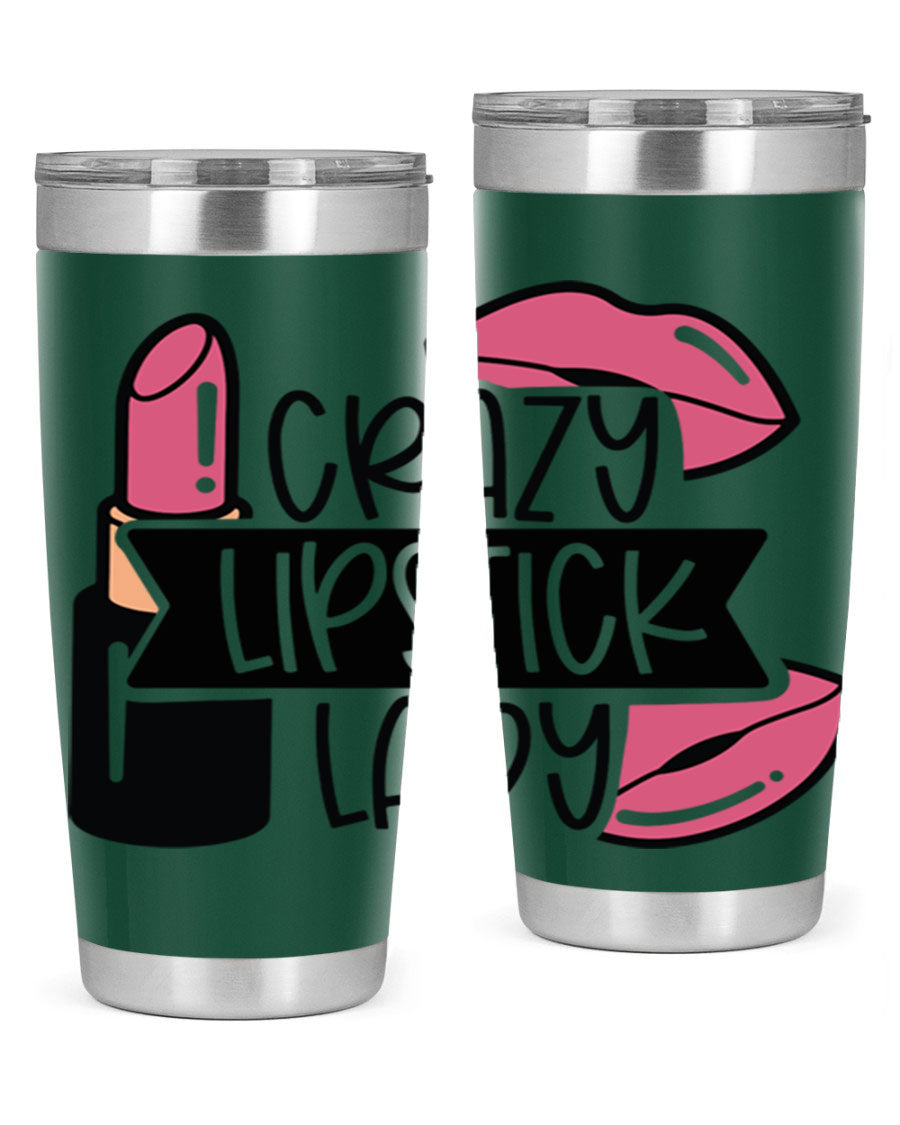 Crazy Lipstick Lady Style 108# 20oz tumbler featuring a vibrant design, double wall vacuum insulation, and a drink-thru lid.